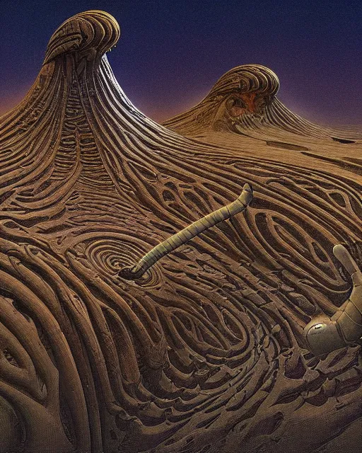 Prompt: dune movie by roger dean, biomechanical, 4 k, hyper detailed