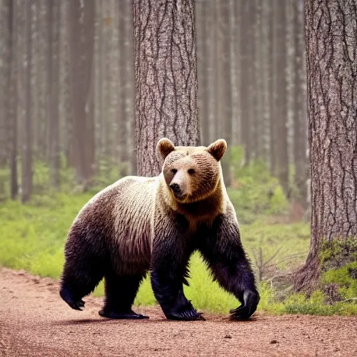 Image similar to photo of an agressive bear in a forest running at the camera