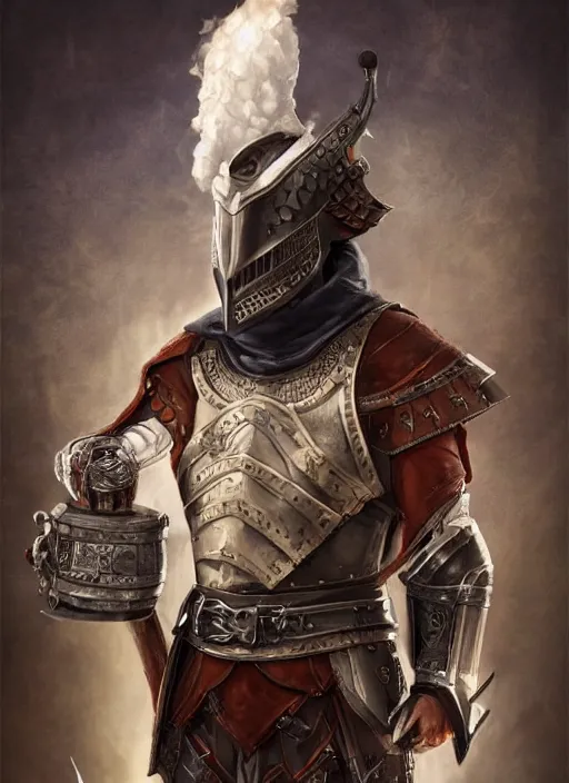 Image similar to Young man, slim, pale, short black hair, wearing armor made of leather, holding a tankard of ale, digital art, realistic, D&D, detailed, trending on artstation, sea in the background