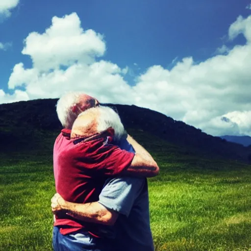 Image similar to an old man hugging earth