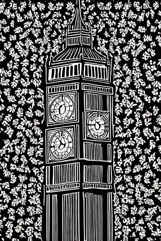 Image similar to london big ben, illustration, in the style of katinka reinke