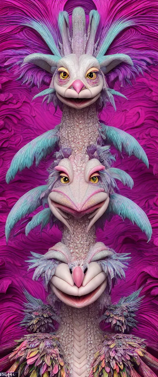 Image similar to hyper detailed 3d render like a Oil painting - kawaii portrait of quirky Aurora (a beautiful skeksis muppet fae queen from dark crystal that looks like Anya Taylor-Joy) seen red carpet photoshoot in UVIVF posing in scaly dress to Eat of the Strangling network of yellowcake aerochrome and milky Fruit and His delicate Hands hold of gossamer polyp blossoms bring iridescent fungal flowers whose spores black the foolish stars by Jacek Yerka, Ilya Kuvshinov, Mariusz Lewandowski, Houdini algorithmic generative render, Abstract brush strokes, Masterpiece, Edward Hopper and James Gilleard, Zdzislaw Beksinski, Mark Ryden, Wolfgang Lettl, hints of Yayoi Kasuma and Dr. Seuss, octane render, 8k