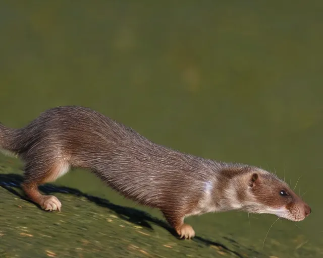 Image similar to 4 k hd, high resolution photograph of weasel surfing, shot with sigma f / 4. 2, 2 5 0 mm sharp lens, wide shot, high level texture render