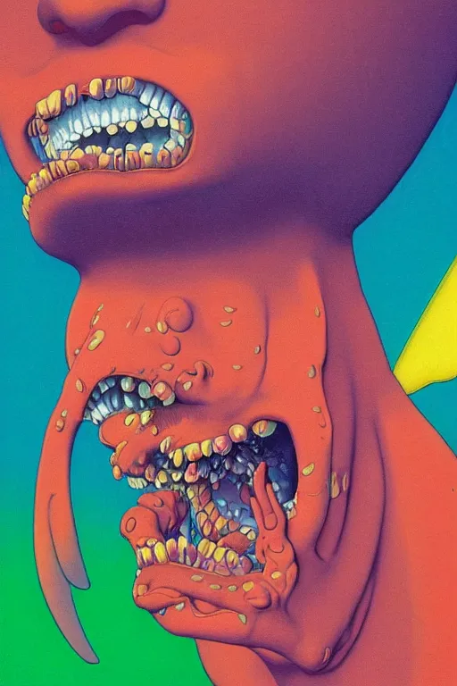 Prompt: a colorful vibrant closeup portrait of a simple alien licking a tab of LSD acid on his tongue and dreaming psychedelic hallucinations, by kawase hasui, moebius, Edward Hopper and James Gilleard, Zdzislaw Beksinski, Steven Outram colorful flat surreal design, hd, 8k, artstation