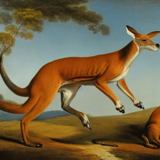 Prompt: a boerboel chasing a kangaroo, detailed, by george stubbs