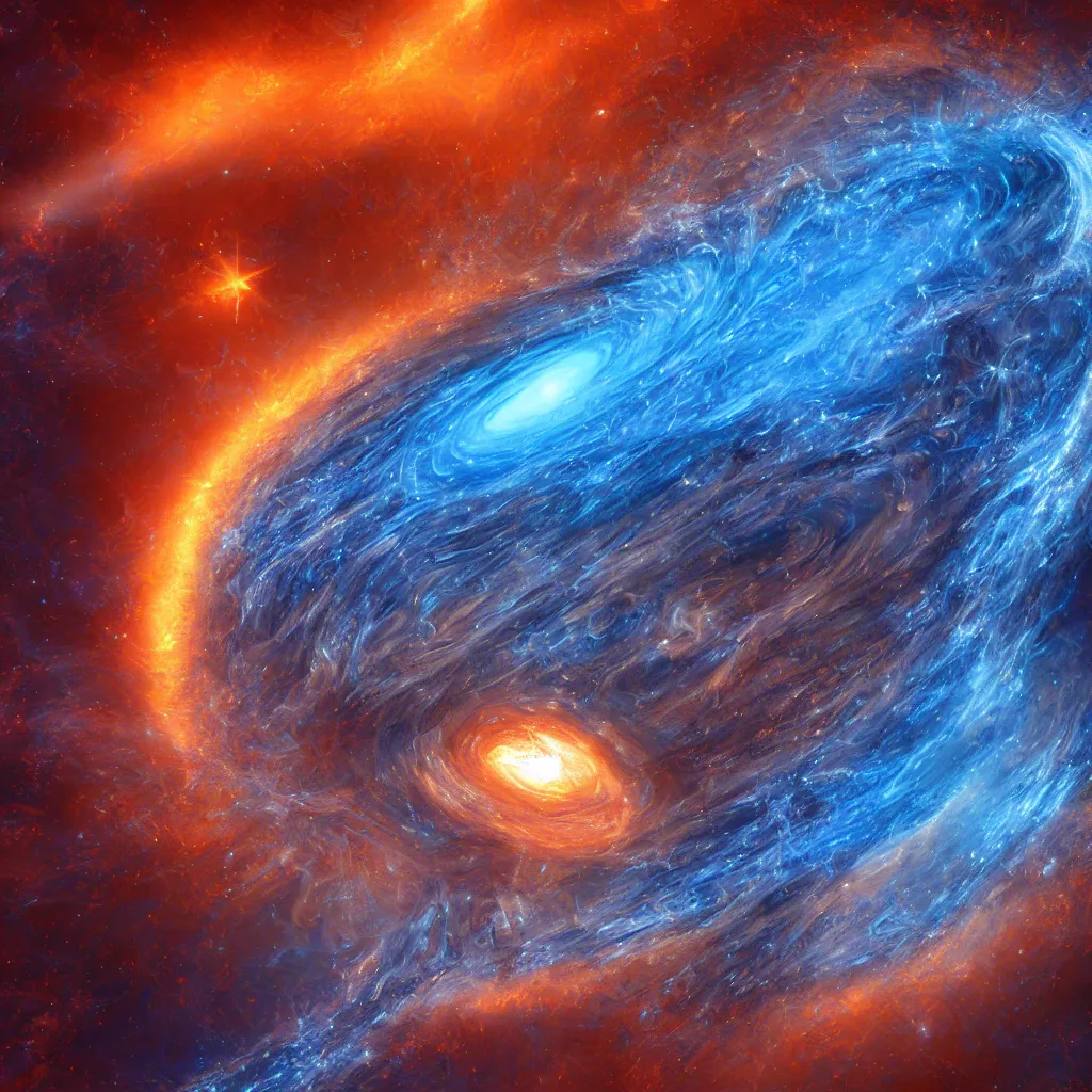 Image similar to gravitational galactic maelstrom, blue fire, vray, highly detailed