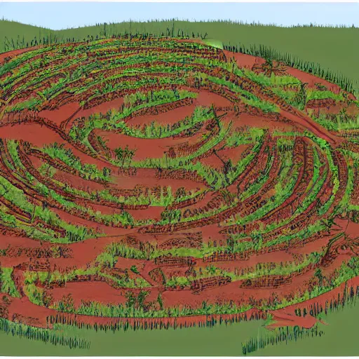 Image similar to a illustration of an architectural plan view of a labyrinth of the deforestation in amazona crisis