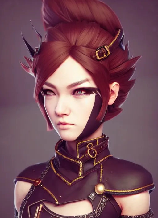 Image similar to rogue, fantasy ornate leather bandit outfit!!! beautiful and athletic short hair female!! gorgeous face and eyes!! character concept art, sharp focus, octane render! unreal engine 5! highly rendered!! trending on artstation!! detailed linework!! illustration by wlop, chie yoshii, and artgerm