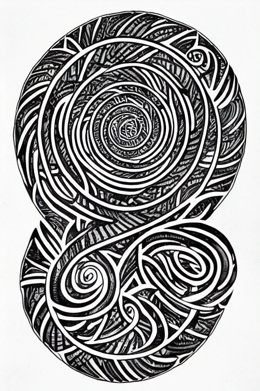 Image similar to a simple tattoo design of flying birds in a 8 shape spiral, black ink, logo