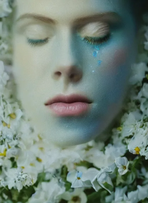 Prompt: Kodak Portra 400, 8K,ARTSTATION, Caroline Gariba, soft light, volumetric lighting, highly detailed, britt marling style 3/4 , extreme Close-up portrait photography of a Dorian Electra hiding in flowers how pre-Raphaelites with his eyes closed,inspired by Ophelia paint, his face is under water Pamukkale, face above water in soapy bath tub, hair are intricate with highly detailed realistic , Realistic, Refined, Highly Detailed, interstellar outdoor soft pastel lighting colors scheme, outdoor fine photography, Hyper realistic, photo realistic