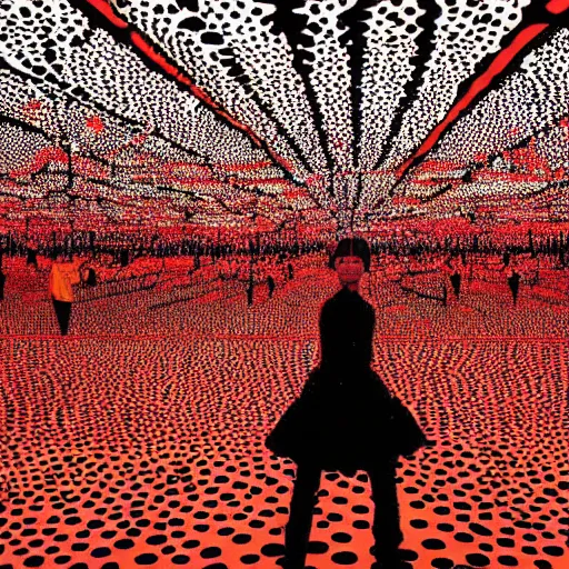 Image similar to nightmare city by yayoi kusama