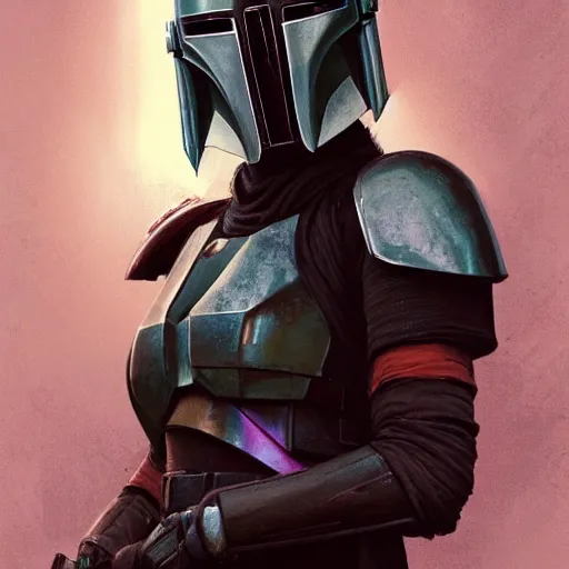 Image similar to portrait of a woman by greg rutkowski, rosa salazar as a young mandalorian bounty hunter from star wars expanded universe, highly detailed portrait, digital painting, artstation, concept art, smooth, sharp foccus ilustration, artstation hq