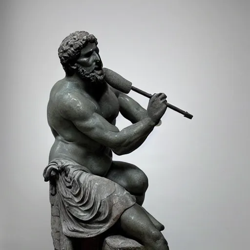 Image similar to roman sculpture of zeus singing karaoke