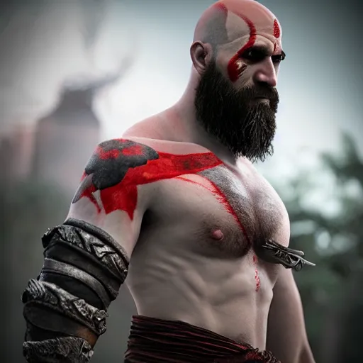 Prompt: michael vera as kratos from god of war, realistic, unreal engine 5