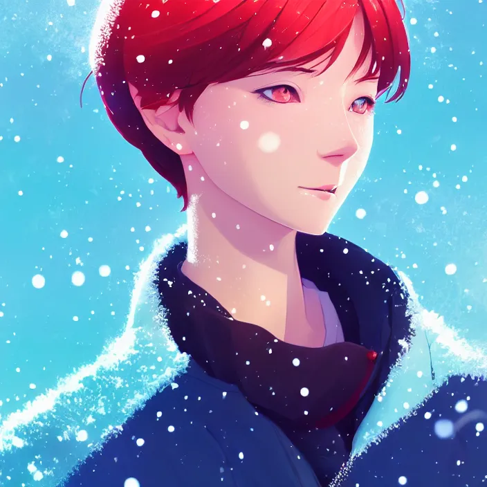 Image similar to portrait of a beautiful girl, snow landscape background, rich vivid colors, ambient lighting, dynamic lighting, 4 k, hq, official media, anime key visual, makoto shinkai, ilya kuvshinov, lois van baarle, rossdraws, detailed, trending on artstation