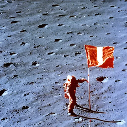 Prompt: ussr astronaut planting a flag on the moon