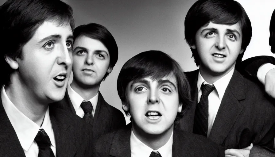 Prompt: the office, starring young paul mccartney, high quality