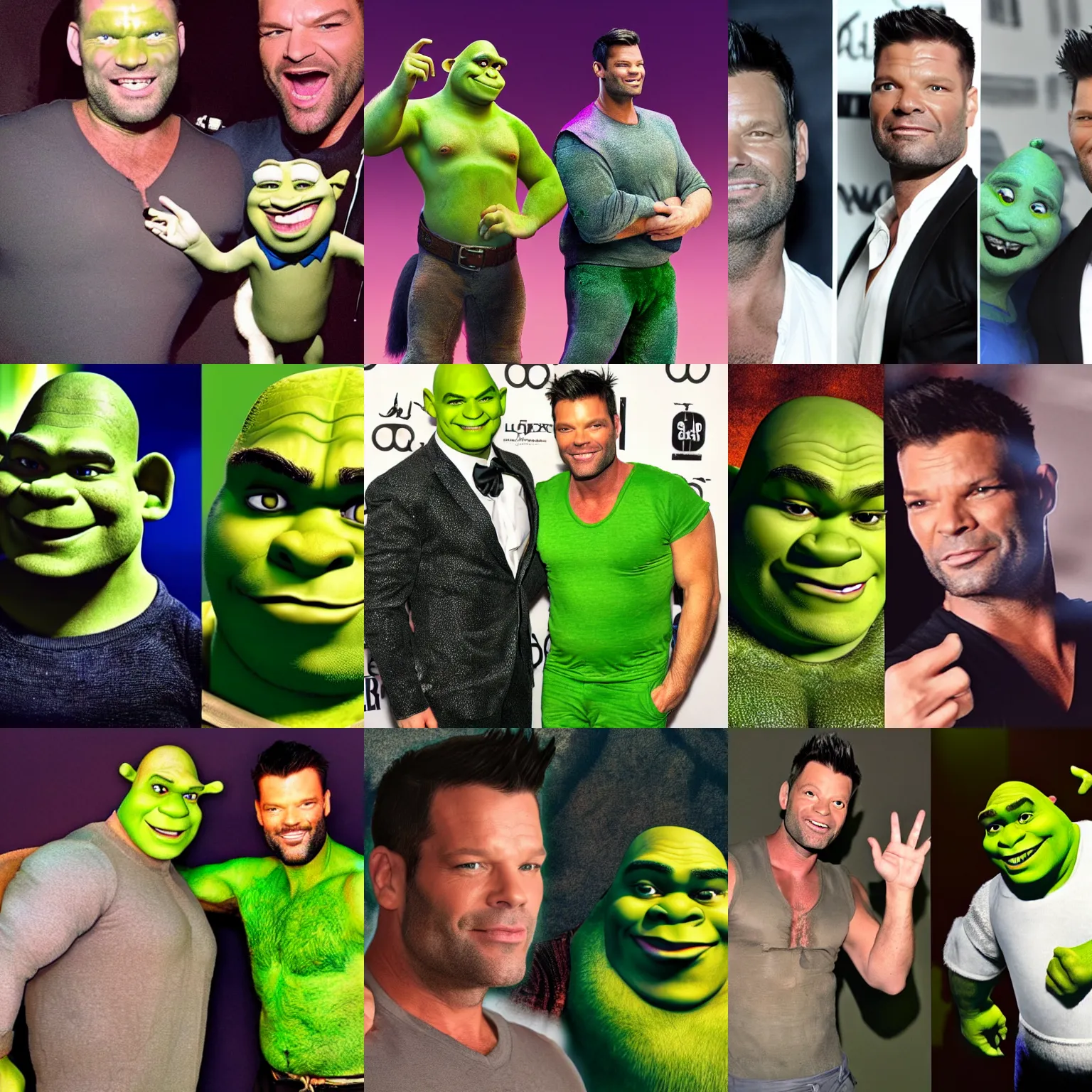 Prompt: Shrek and Ricky Martin chimera