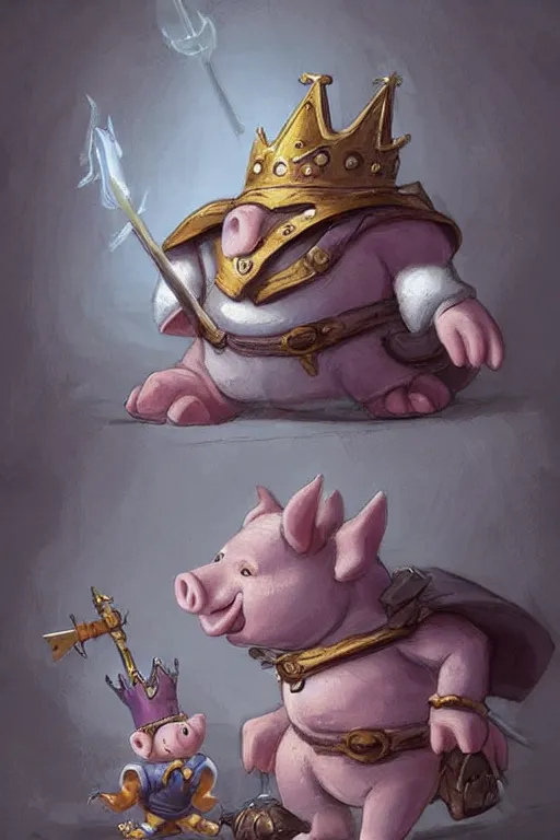 Image similar to cute little cartoonish anthropomorphic piglet knight wearing a cape and a crown, caricature, tiny, small, miniature pig, baby animal, short, pale blue armor, cute and adorable, pretty, beautiful, DnD character art portrait, matte fantasy painting, DeviantArt Artstation, by Jason Felix by Steve Argyle by Tyler Jacobson by Peter Mohrbacher, cinematic lighting