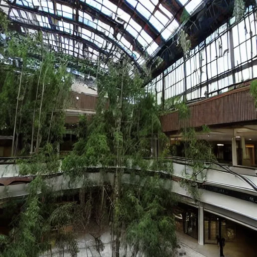 Image similar to lush forest fills a liminal abandoned mall