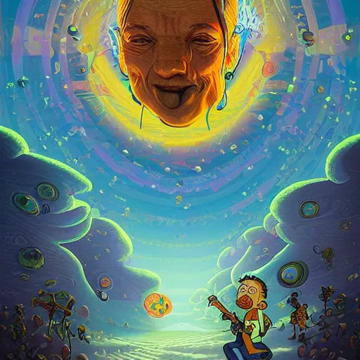 Prompt: lucky pixel god portrait by gaston bussierre and charles vess and james jean and erik jones and rhads, inspired by rick and morty, epic, funny, huge scale, beautiful fine face features, intricate high details, sharp, ultradetailed