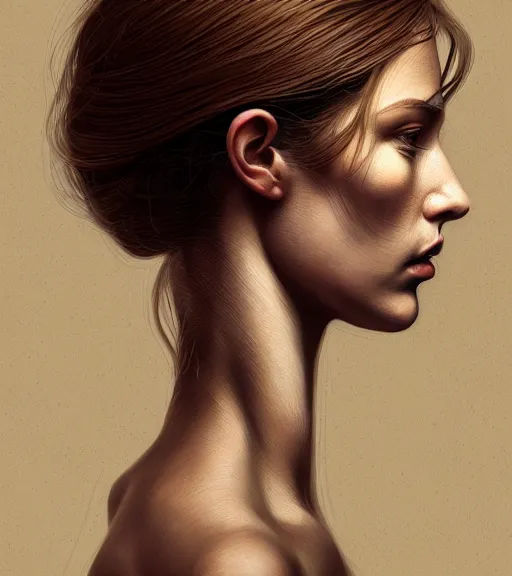 Image similar to portrait of a woman in heightened detail, poised, intense emotion, detailed facial expression, detailed surroundings, intricate, elegant, highly detailed, centered, digital painting, artstation, concept art, smooth, sharp focus, illustration, by ( m. c. escher ), wlop