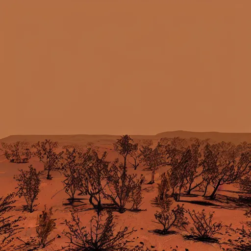 Image similar to a forest on a mars landscape