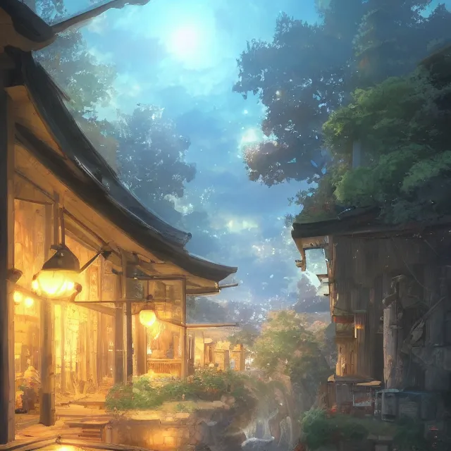 Image similar to detailed 風 景 + luminescent 背 景 + scenery artwork 厚 塗 り, artstation!! pixiv!!