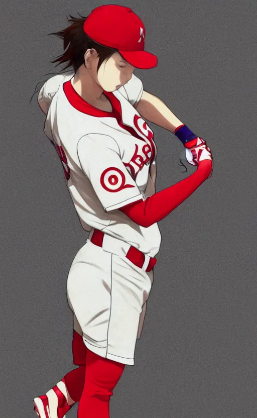 Prompt: anime style, female baseball player, red sport clothing, realistic anatomy, launching straight ball, brown short hair, hair down, symmetrical facial features, from arknights, hyper realistic, rule of thirds, extreme detail, 4 k drawing, safebooru, realistic lighting, by alphonse mucha, greg rutkowski, sharp focus, backlit