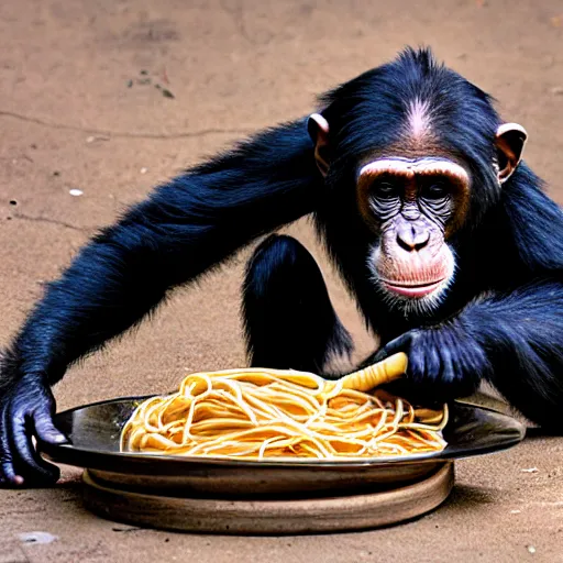 Image similar to chimpanzee with spaghetti