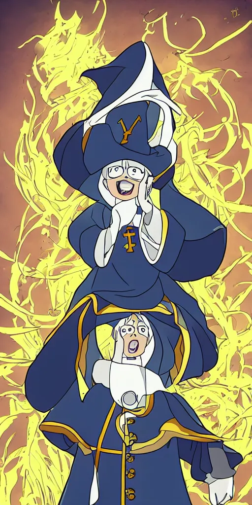 Prompt: the pope drawn by studio trigger, in the style of Little Witch Academia, spiritual enlightenment
