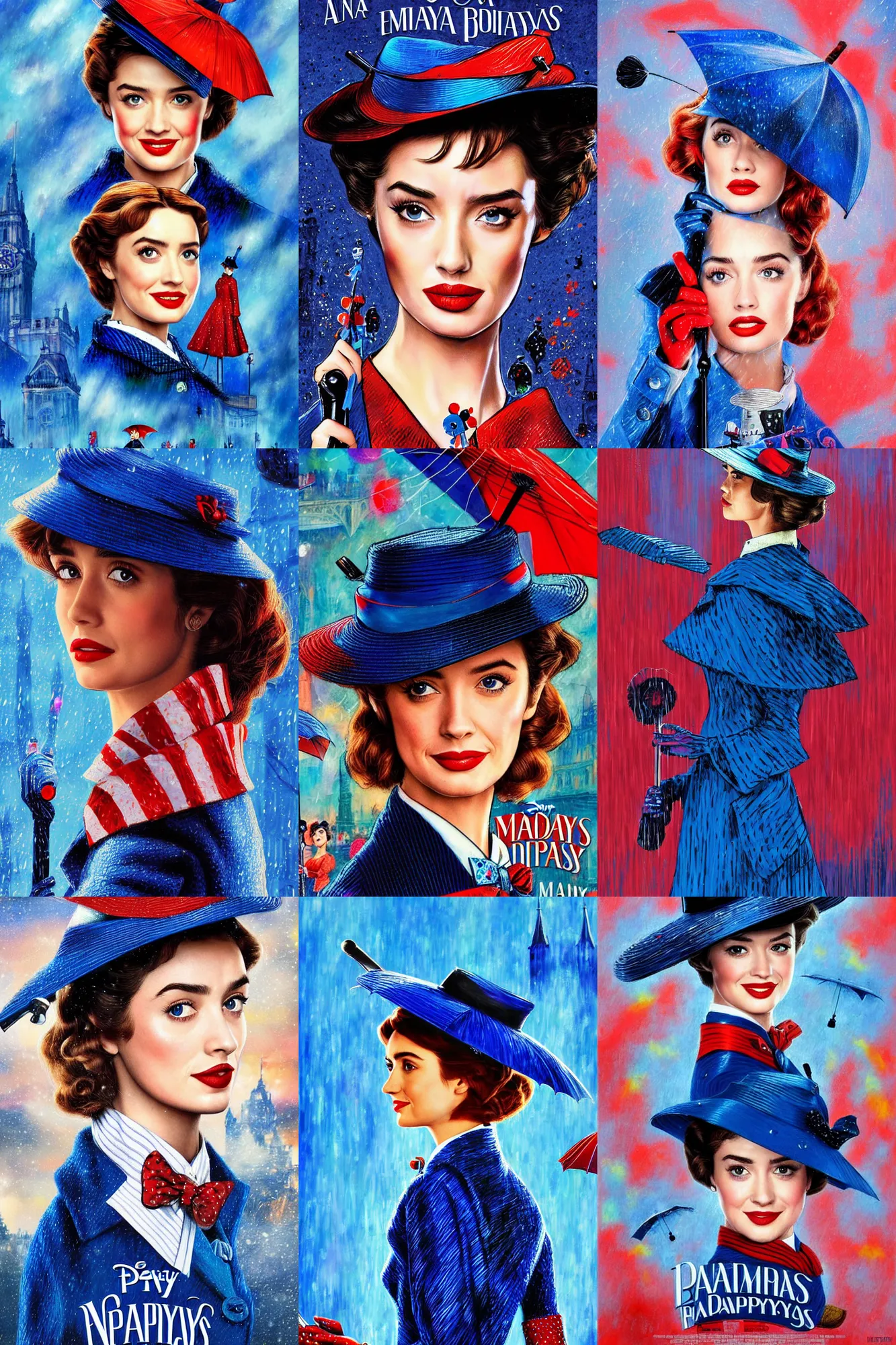 Prompt: Ana de armas is marry Poppins, Broadway poster, highly detailed painting, 4k