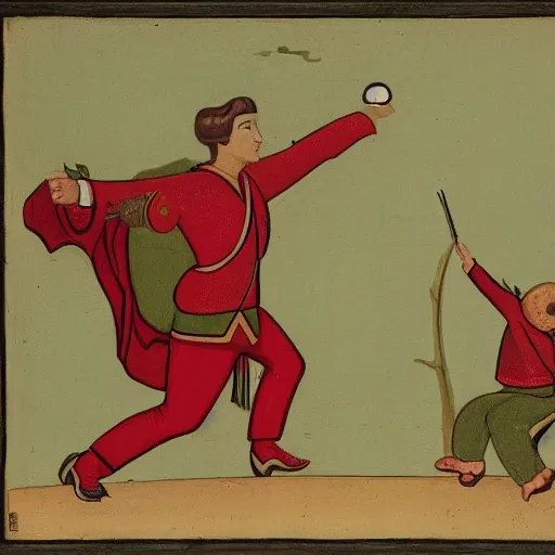 Prompt: Modern William Tell shooting an apple from the head of his son