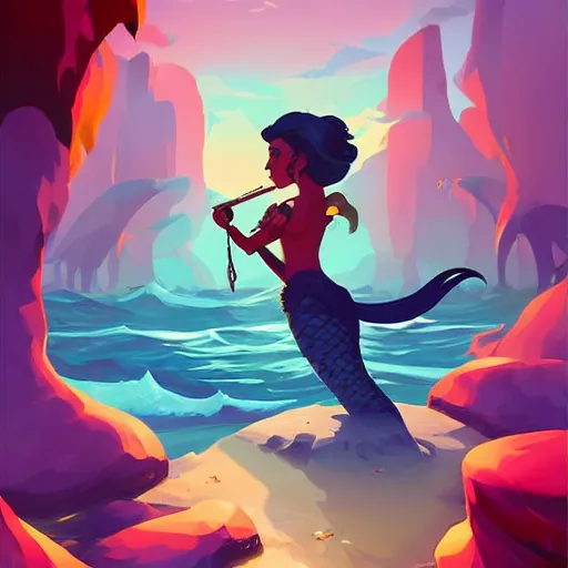 Image similar to painting mermaid treasure on sea of thieves game avatar hero smooth face median photoshop filter cutout vector, behance hd by jesper ejsing, by rhads, makoto shinkai and lois van baarle, ilya kuvshinov, rossdraws global illumination