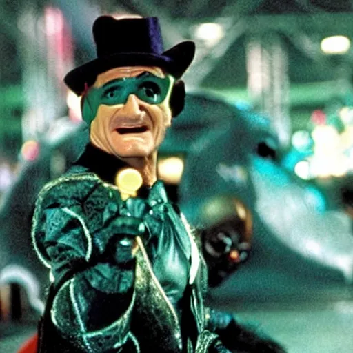 Image similar to A still of Robin Williams as the Riddler in Batman Forever