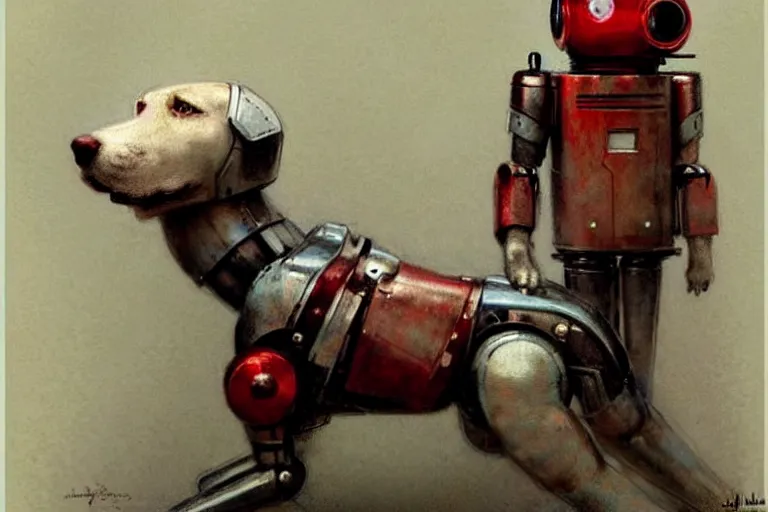 Image similar to adventurer ( ( ( ( ( 1 9 5 0 s retro future robot android dog. muted colors. ) ) ) ) ) by jean baptiste monge!!!!!!!!!!!!!!!!!!!!!!!!! chrome red