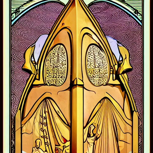 Image similar to the holy slice of swiss cheese, worshippers, art nouveau, highly detailed, retro, 8 k