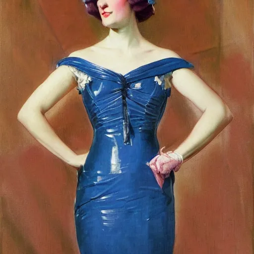 Image similar to portrait of a blue and pink queen, by j. c. leyendecker