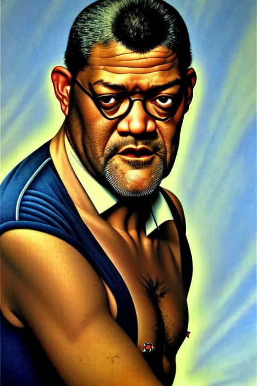 Image similar to laurence fishburne by gil elvgren and norman rockwell and rob gonsalves and hajime sorayama, hyperrealistic, high detail, ultra detailed, highly detailed face, ruffled fabric