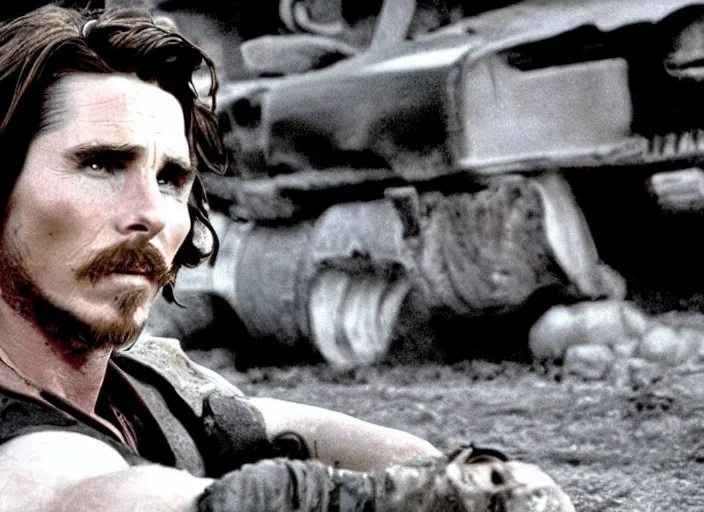 Image similar to film still of Christian Bale as Max in Mad Max 1979