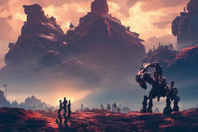 Image similar to rockbreaker machine mecanical creature robot of horizon forbidden west horizon zero dawn radiating a glowing aura global illumination ray tracing hdr fanart arstation by ian pesty and alena aenami artworks in 4 k