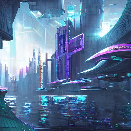 Image similar to Cyberpunk Atlantis, digital art