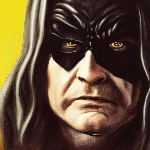 Image similar to portrait of Ozzy Osbourne as batman, highly detailed, artstation, concept art, sharp focus, illustration, art by Carel Fabritius