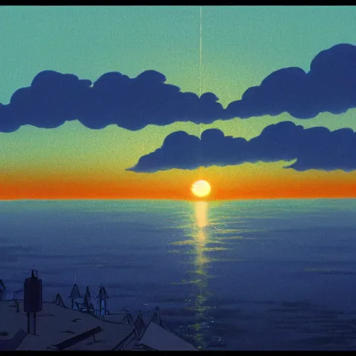 Image similar to sunset by hayao miyazaki