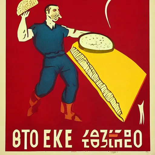 Image similar to a soviet propaganda poster about cheese, the hero of the proletariat