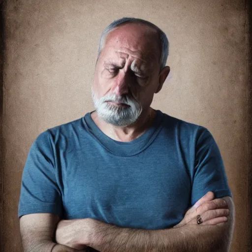 Prompt: portrait of sad middle aged man