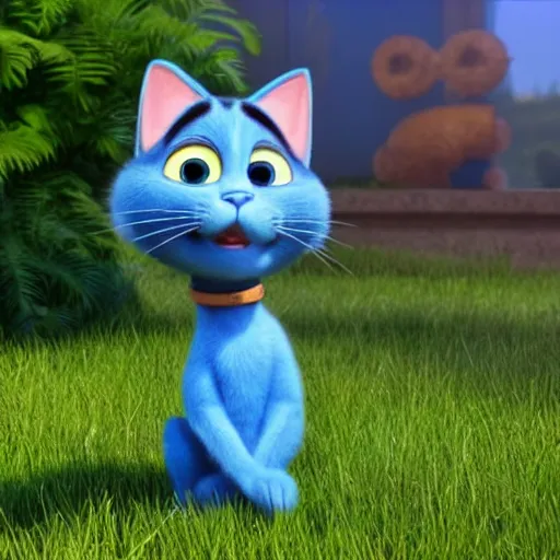 Image similar to a cute blue cat as a pixar disney character from up ( 2 0 0 9 ), unreal engine, octane render, 3 d render, photorealistic