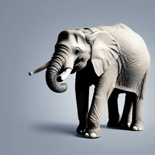 Prompt: A photo of an elephant, isometric view, white background, photography, stock photo