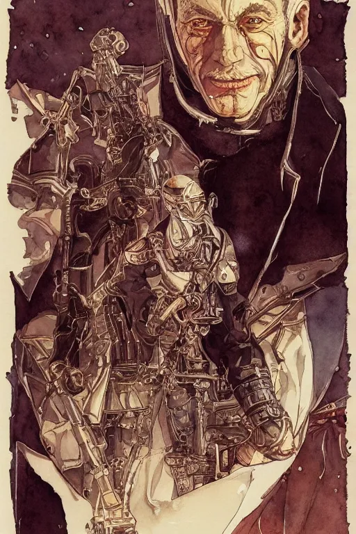 Image similar to zoomed out portrait of a duke, stylized illustration by yoshitaka amano and moebius, watercolor gouache detailed paintings, dieselpunk, solarpunk, artstation