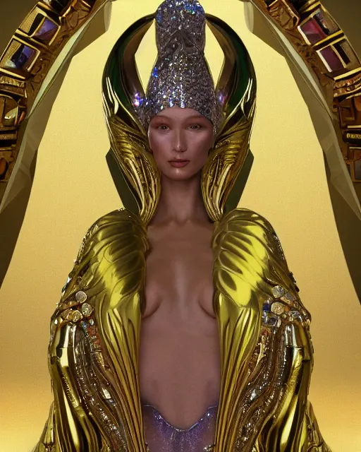 Image similar to a highly detailed metahuman 4 k close up render of an alien goddess bella hadid monument pharaoh in iris van herpen dress schiaparelli in diamonds crystals swarovski and jewelry iridescent in style of alphonse mucha gustav klimt trending on artstation made in unreal engine 4